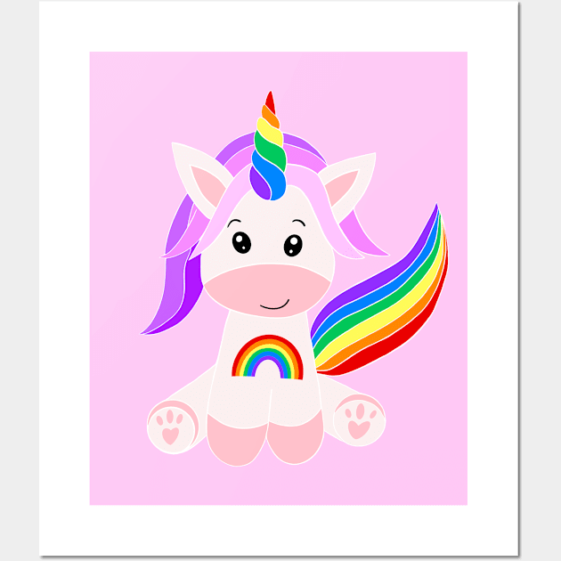 Cute Rainbow Unicorn Wall Art by Orchyd